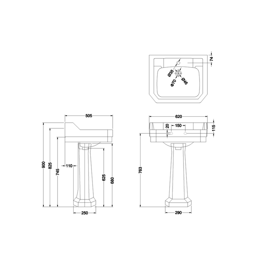 BB Edwardian Bespoke ex showroom: Klassisches Waschbecken Edwardian Bespoke 62cm Alaska Blue - Wandmontage