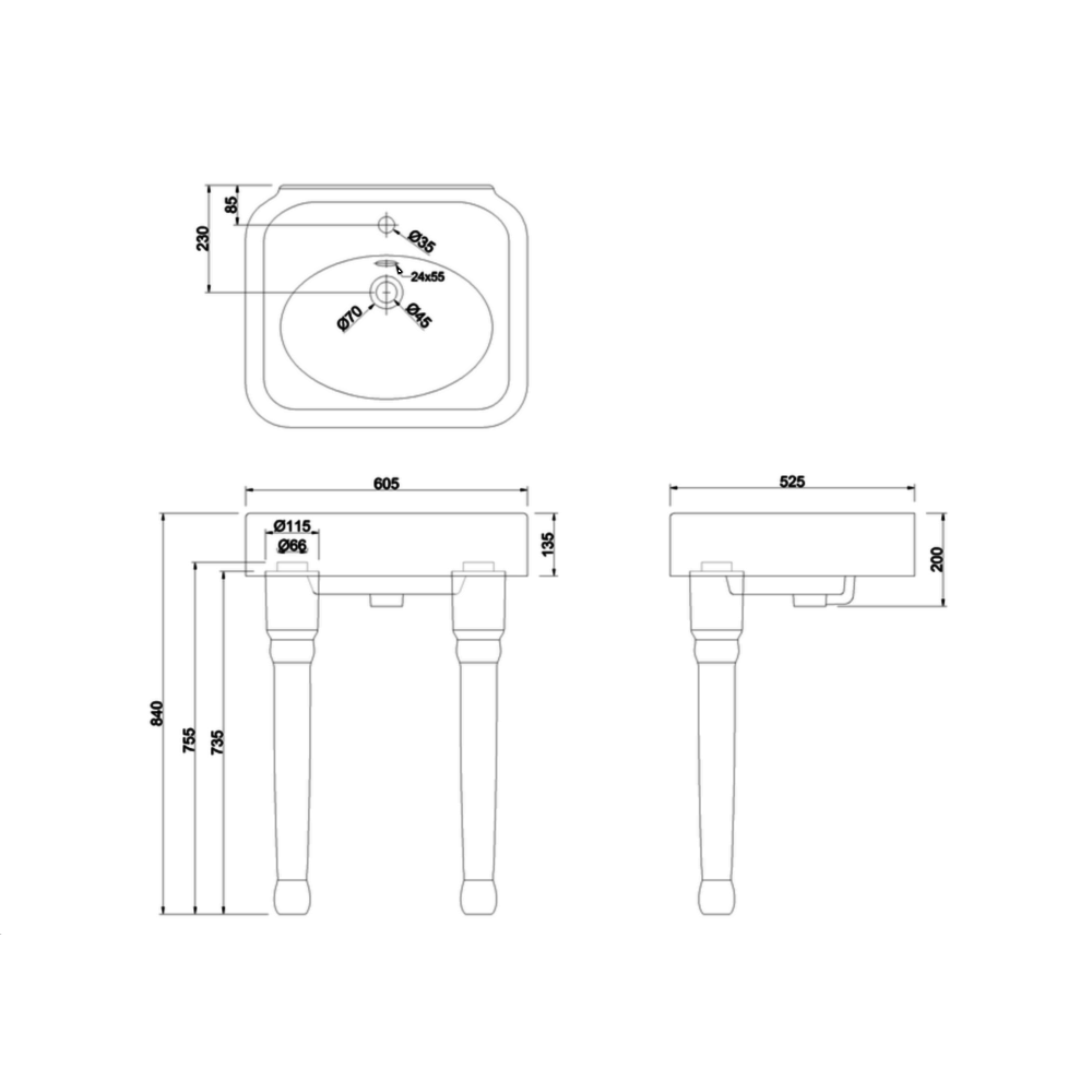 BB Arcade Arcade 600mm basin with ceramic legs