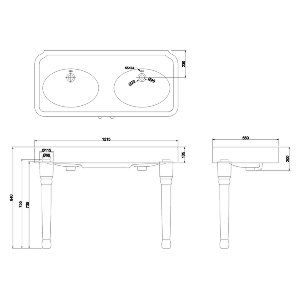 BB Arcade Arcade 1200mm basin with ceramic legs