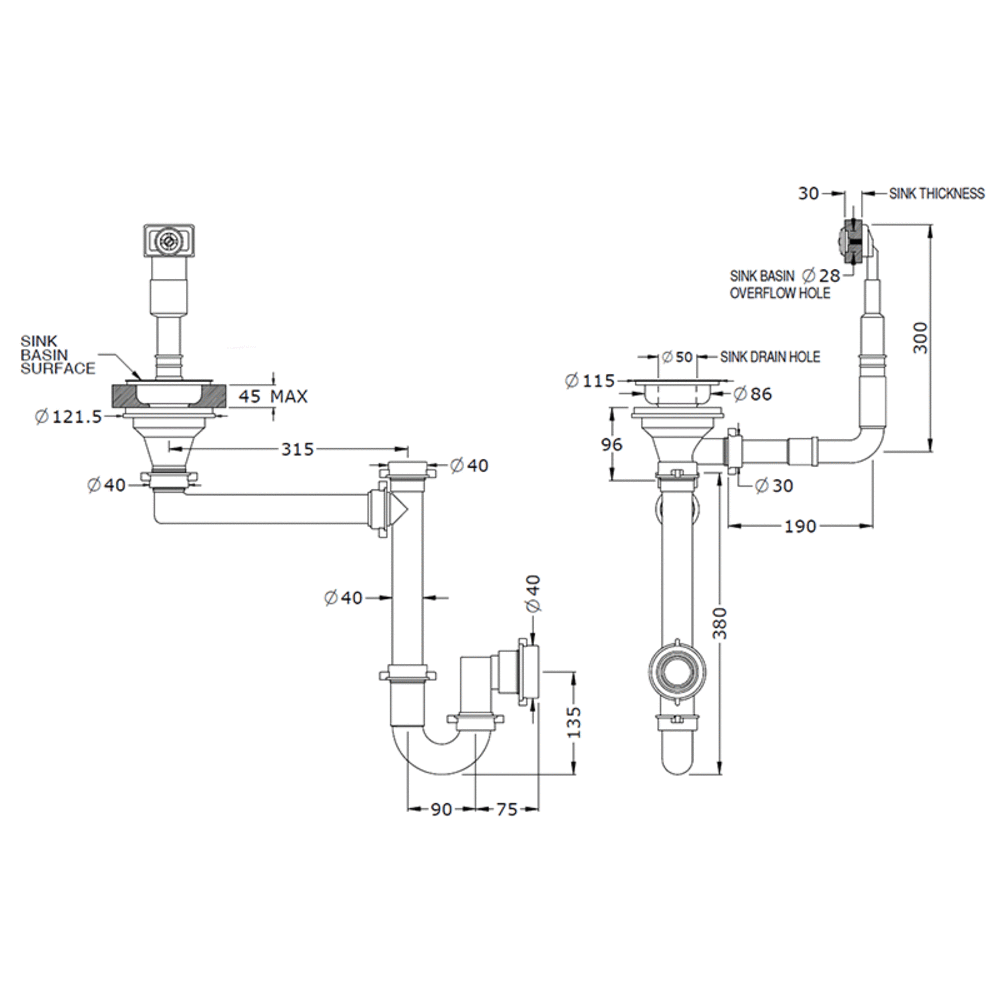 Perrin & Rowe Waste & overflow kit for single bowl E.6400