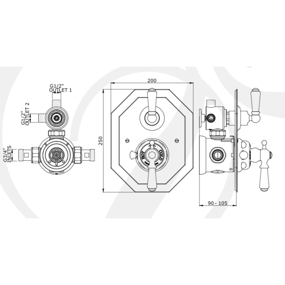 Perrin & Rowe Victorian White Traditional concealed shower thermo with diverter 5578