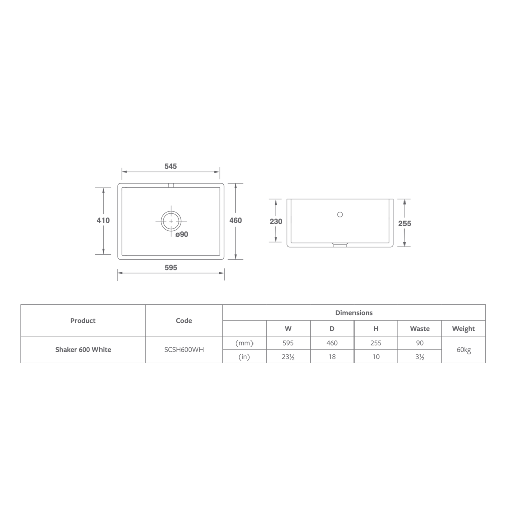 Shaws Kitchen sink Shaker Single 600