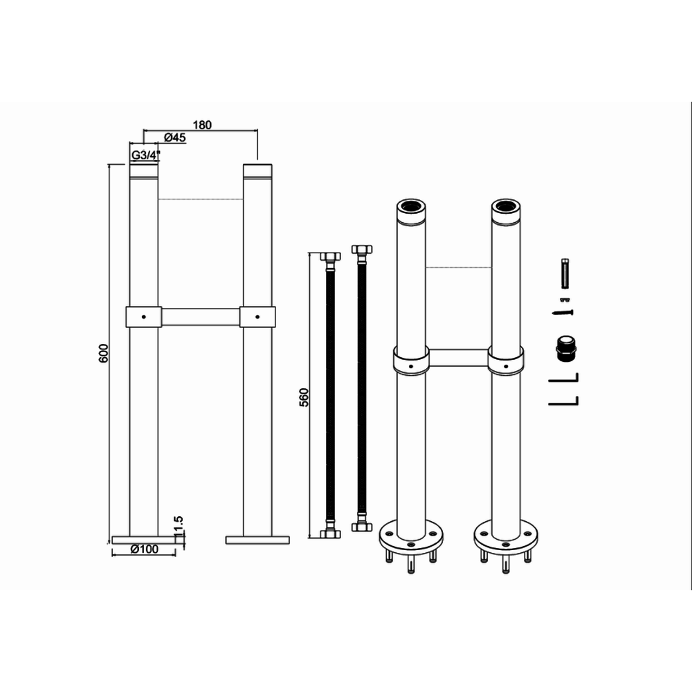 Burlington Burlington stand pipes for freesteanding bath tap W7