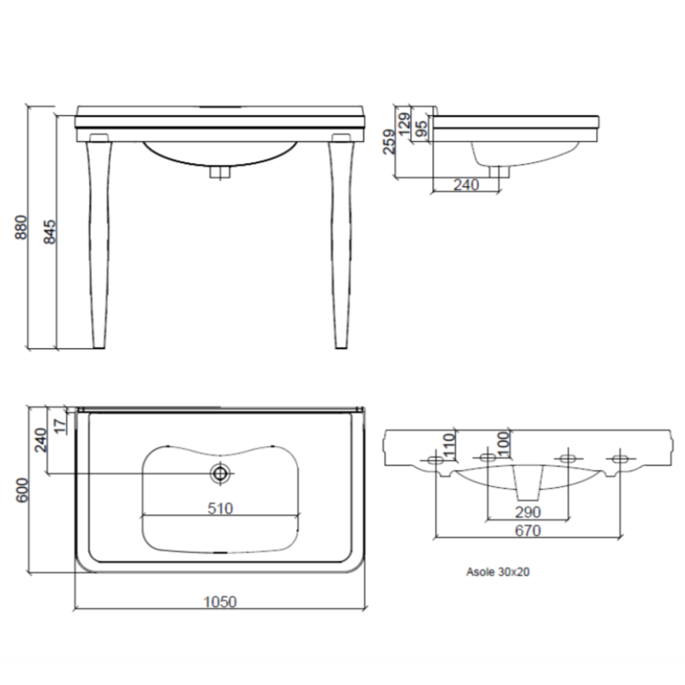 Sbordoni ex showroom: SB Neoclassica 105cm console basin with ceramic legs