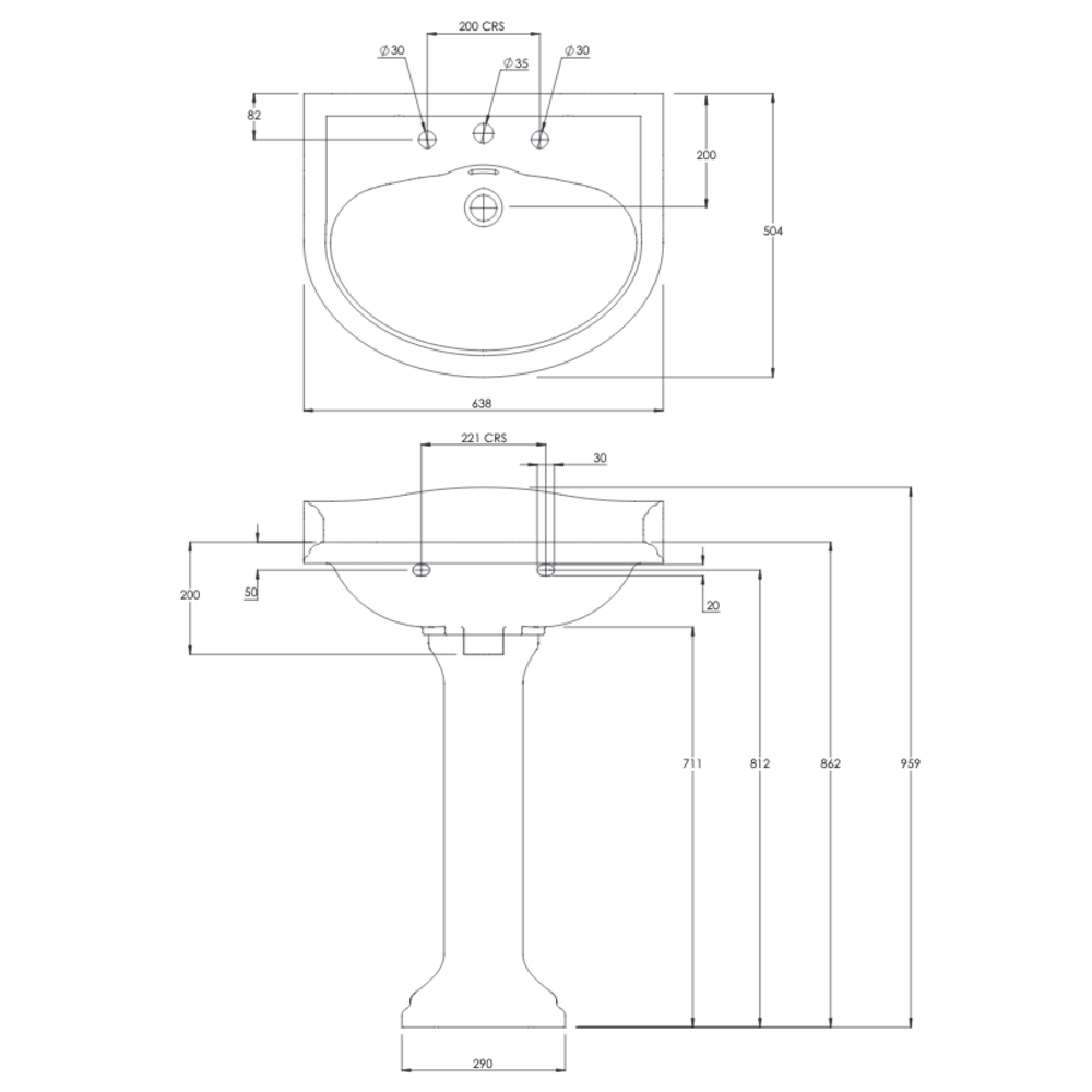 Lefroy Brooks Lissa Doon LB  Lissa Doon 62cm basin with pedestal