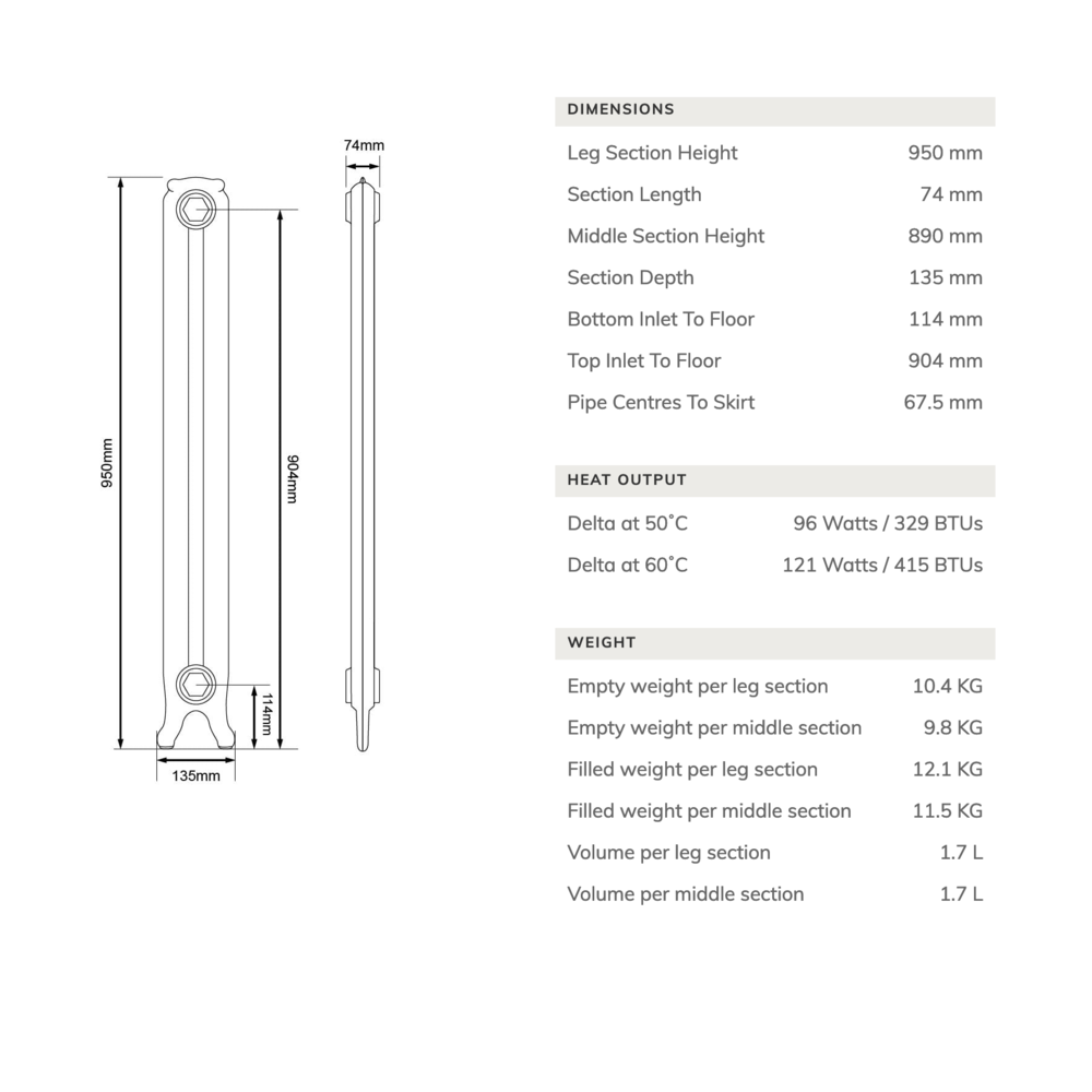 Arroll Gietijzeren radiator Rococo - 950 mm hoog