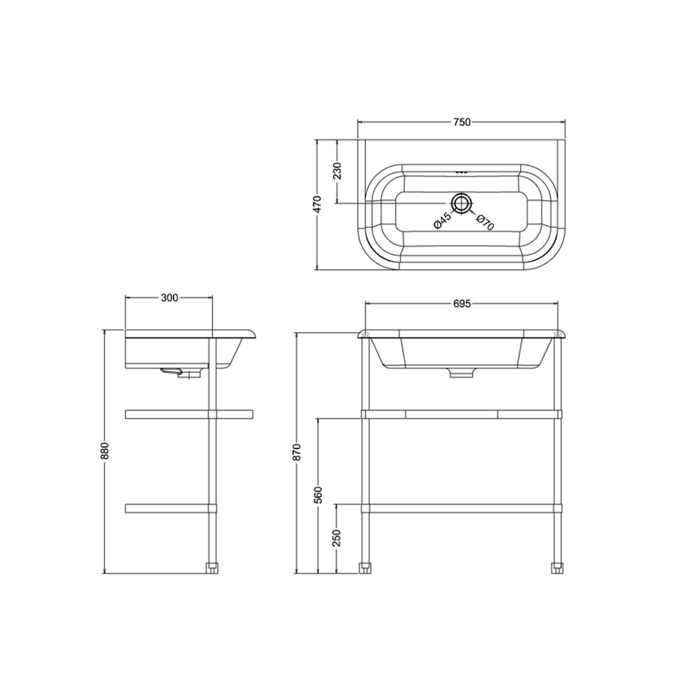 Burlington Traditional large 75cm basin with stainless steel stand