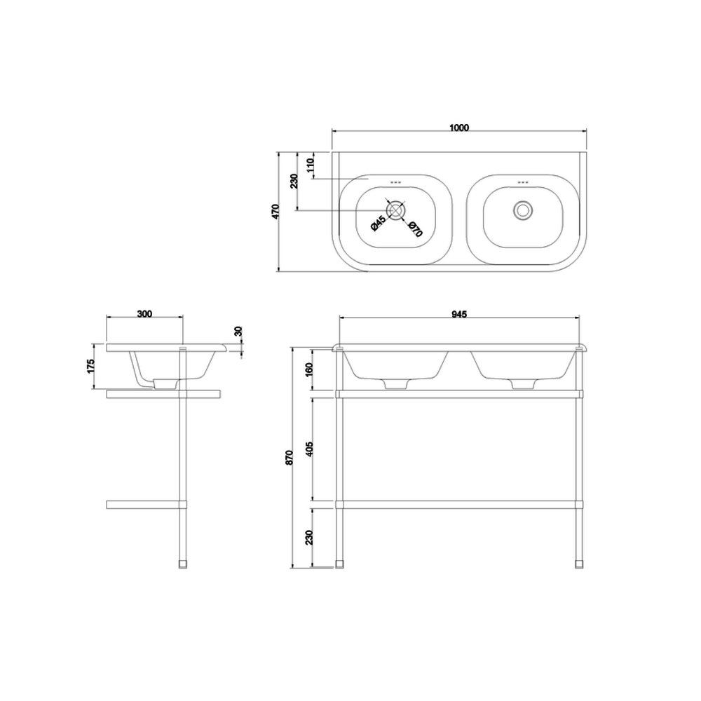 Burlington Traditional Double 100cm basin with stainless steel stand