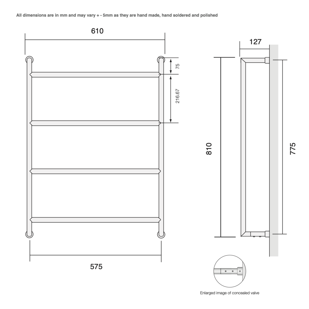 Bard & Brazier B&B Moderner Contemporary-Design Handtuchwärmer D-Rail DRW80/60 -188W