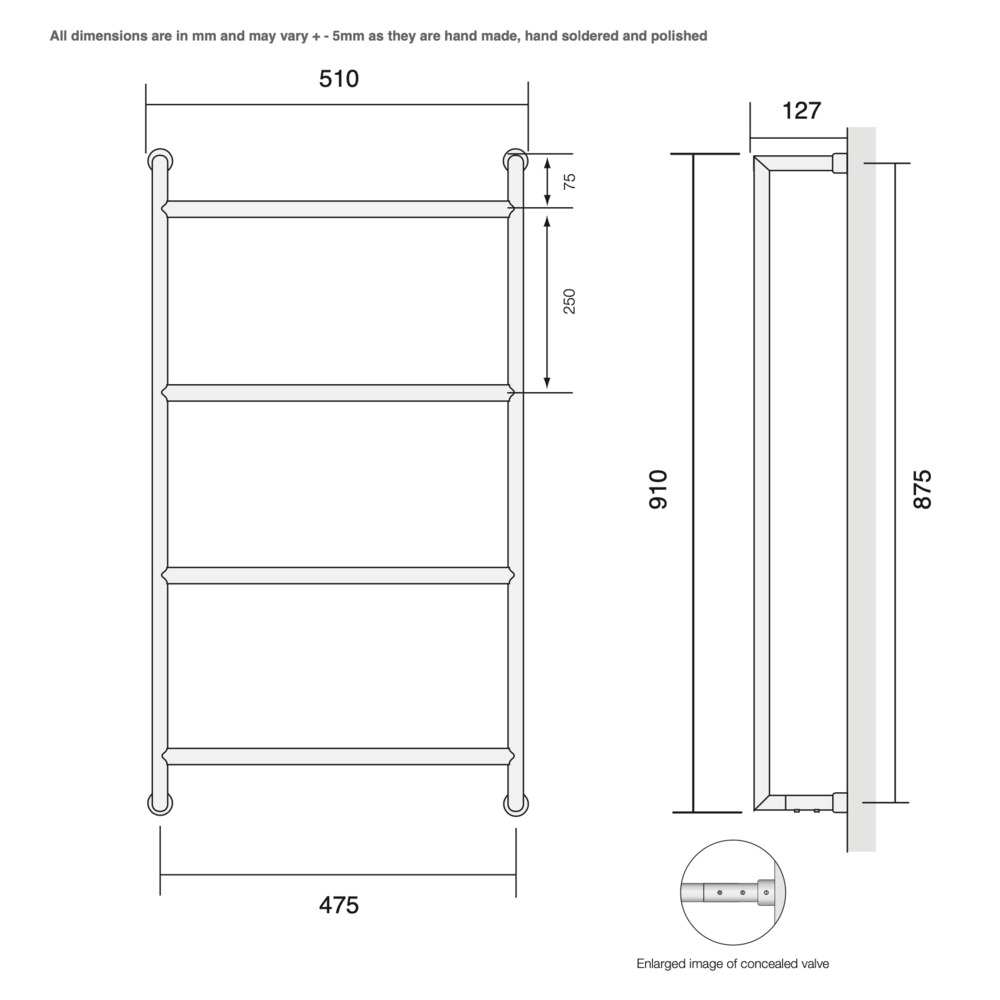 Bard & Brazier B&B Moderner Contemporary-Design Handtuchwärmer D-Rail DRW90/50 -179W