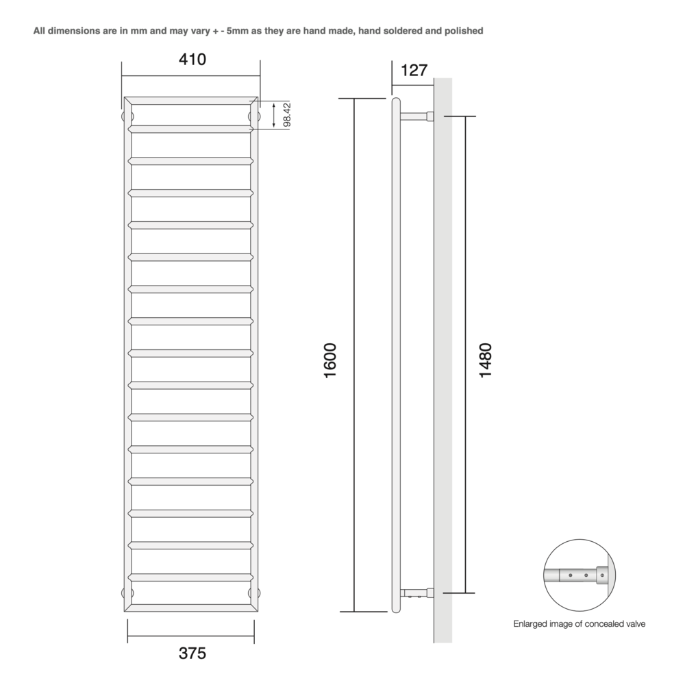 Bard & Brazier B&B Moderne contemporary handdoekradiator D-Rail DRW160/40 - 463W