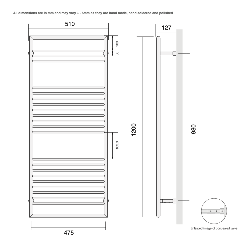 Bard & Brazier B&B Moderner Contemporary-Design Handtuchwärmer D-Rail DRW120/50 - 396W