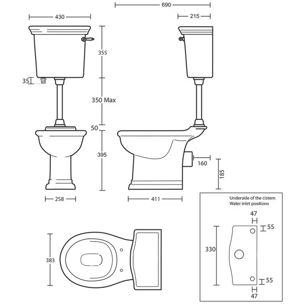 Imperial Bergier low level toilet with cistern - p-trap