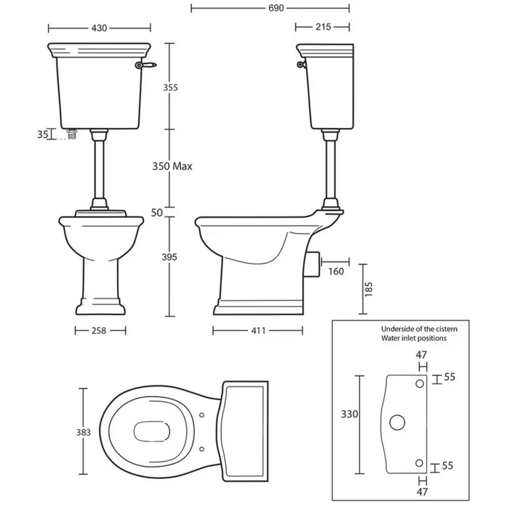 Imperial Bergier WC mit niedrighängendem Spülkasten - Wandauslass