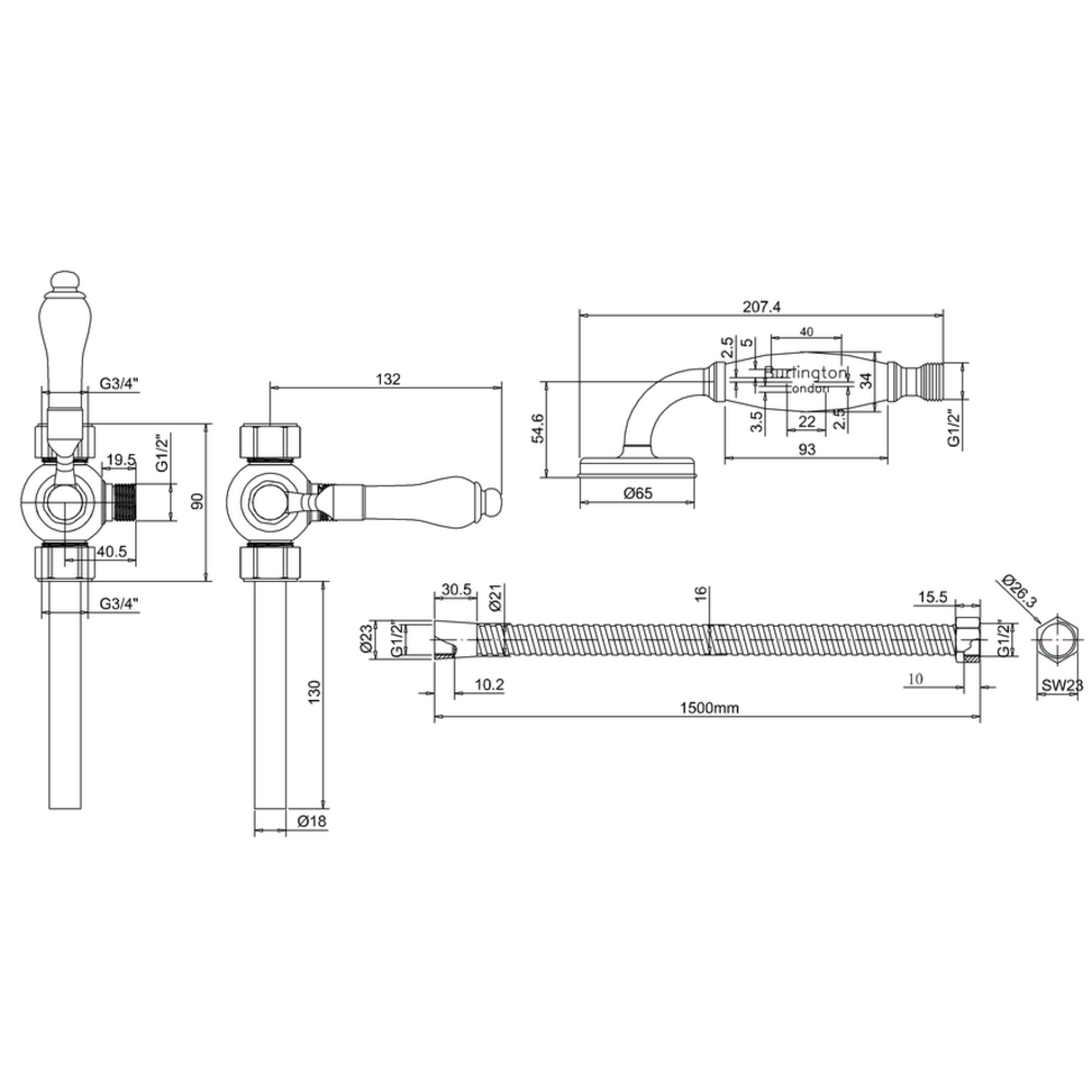 BB Edwardian Diverter, Handdusche & Duschschlauch V27