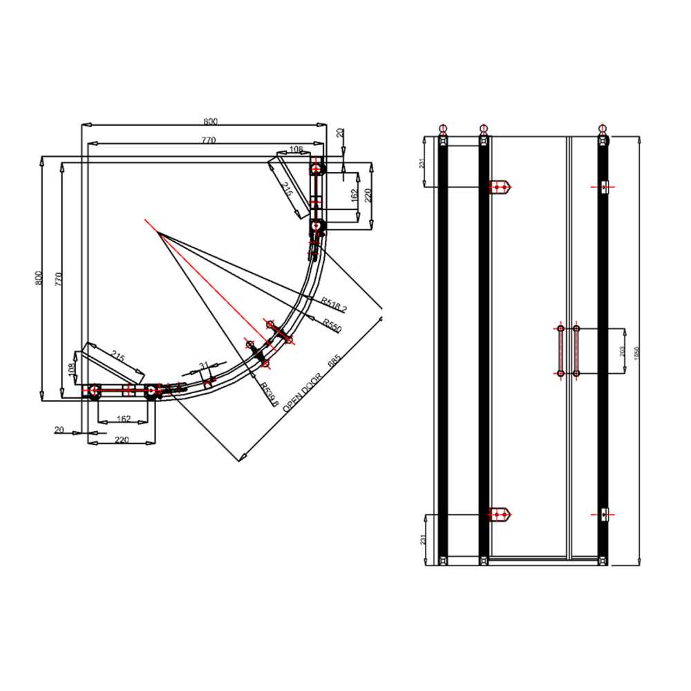 Burlington BU shower doors - quadrant 80cm & 90cm