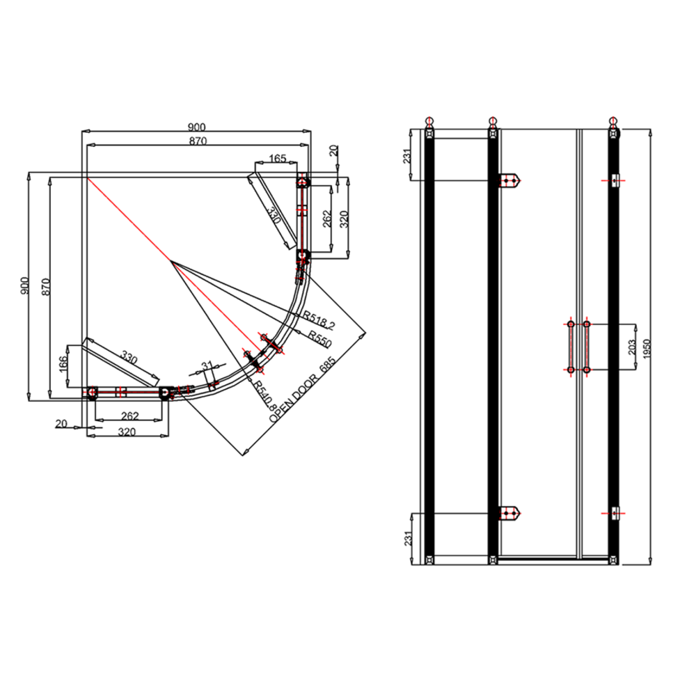 Burlington BU shower doors - quadrant 80cm & 90cm