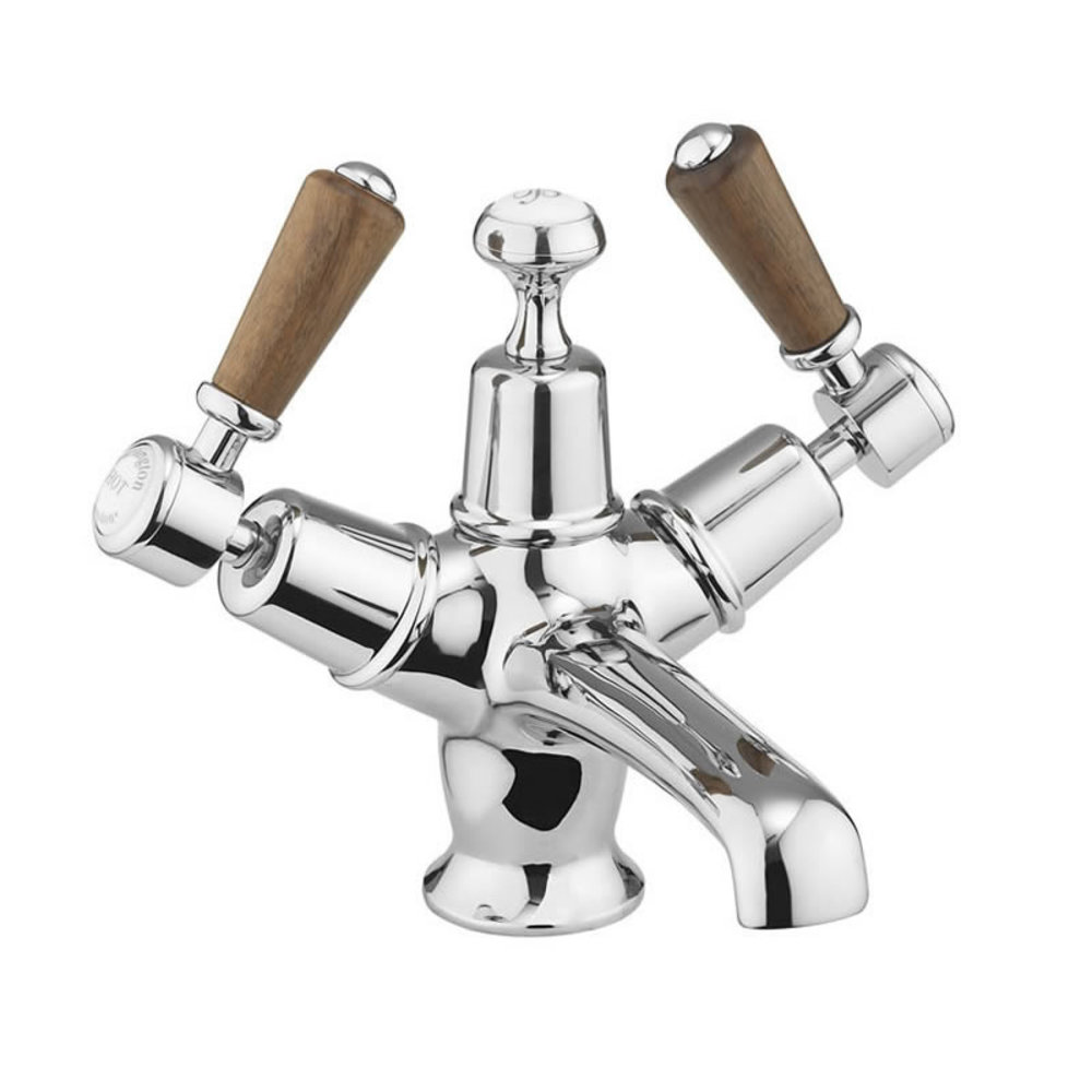 Burlington Kensington Walnut 1-hole basin mixer with Click-Clack waste