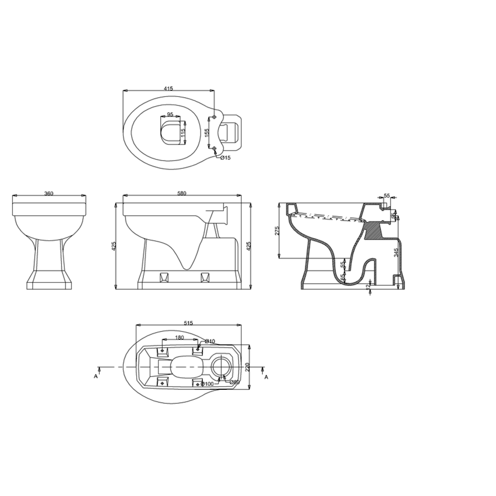 BB Edwardian Hooghang toilet (AO) met aluminium reservoir