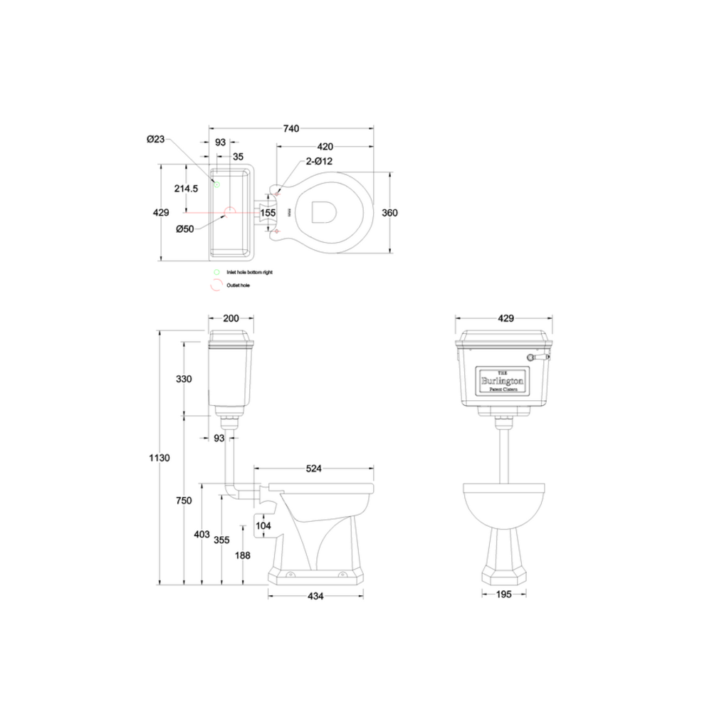 BB Edwardian WC-Kombination mit Aluminium-Spülkasten tiefhängend - integrierter Bodenabgang