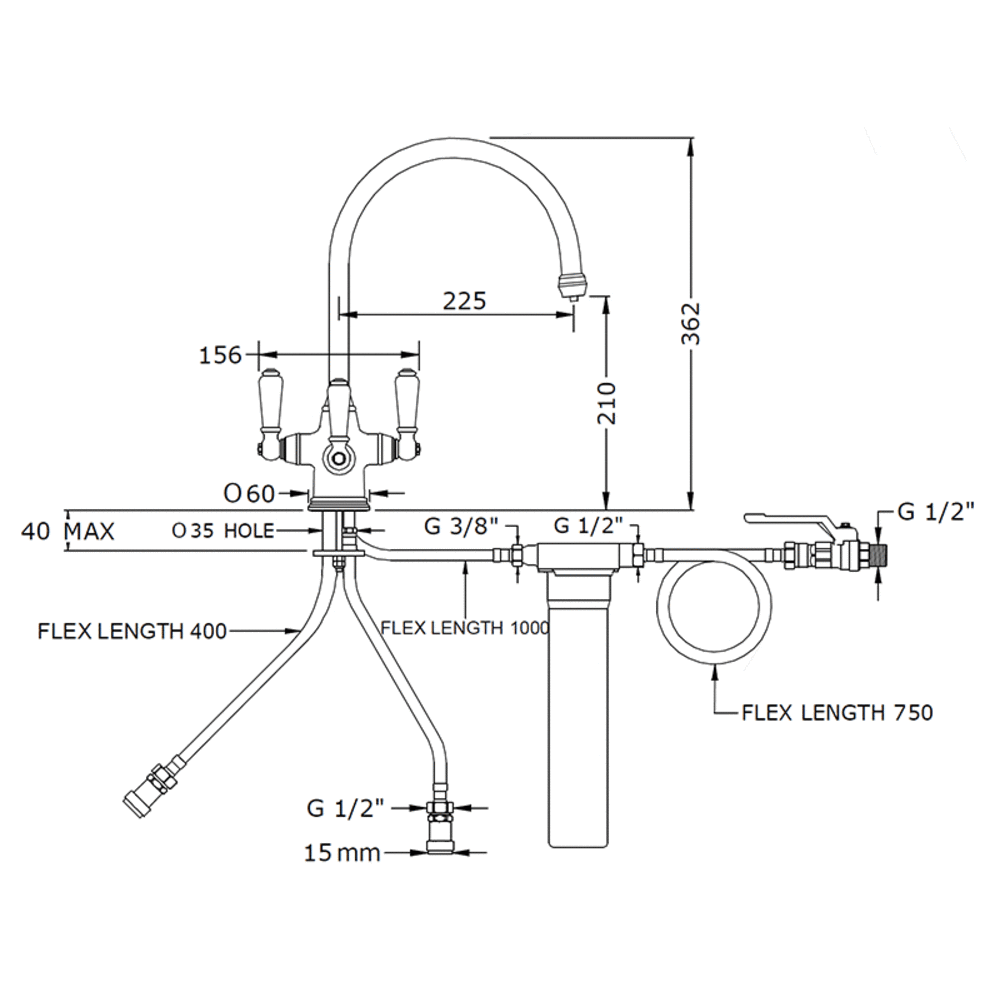 Perrin & Rowe Traditional Kitchen mixer Phoenician Filtration Triflow E.1460