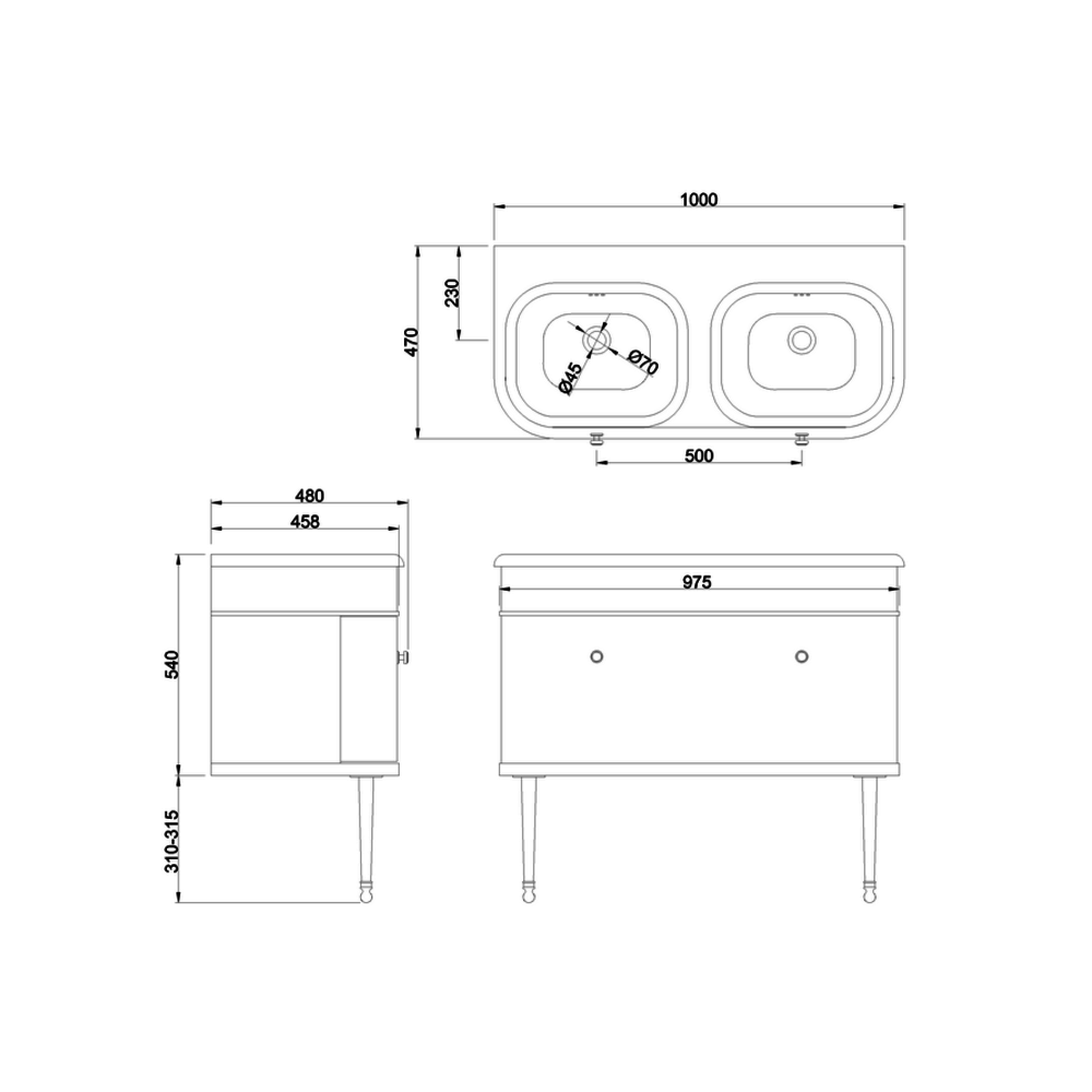 BB Chalfont Chalfont 1000mm single drawer unit with double basin CH100-B10DE