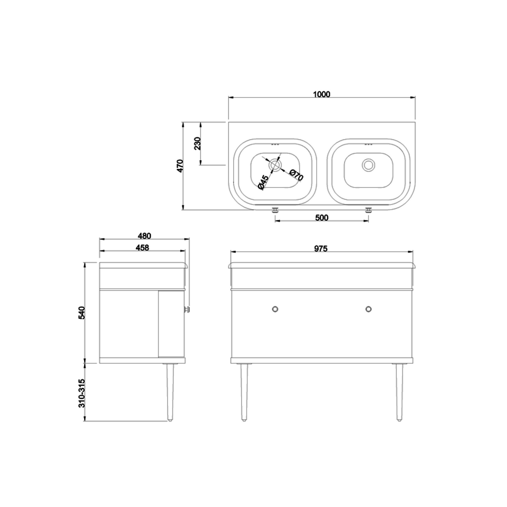 BB Chalfont Chalfont 1000mm single drawer unit with double basin CH100-B10DE