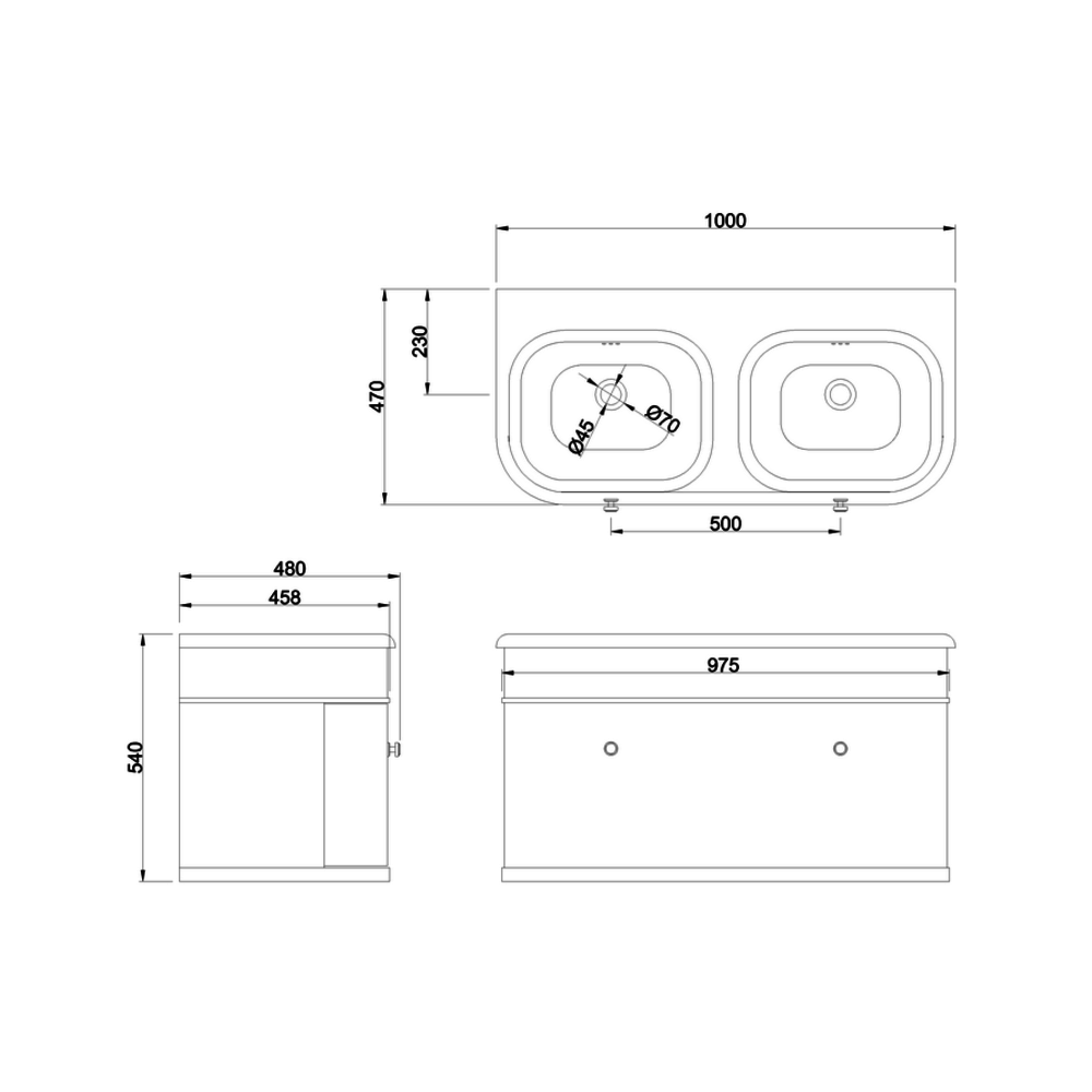 BB Chalfont Chalfont 1000mm single drawer unit with double basin CH100-B10DE