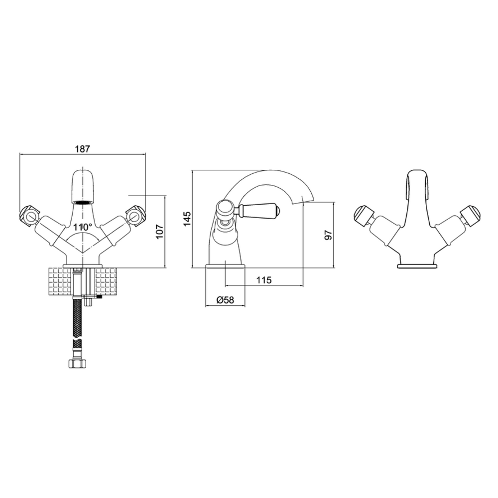 BB Edwardian Kensington 1-hole basin mixer (without waste) KE45-QT