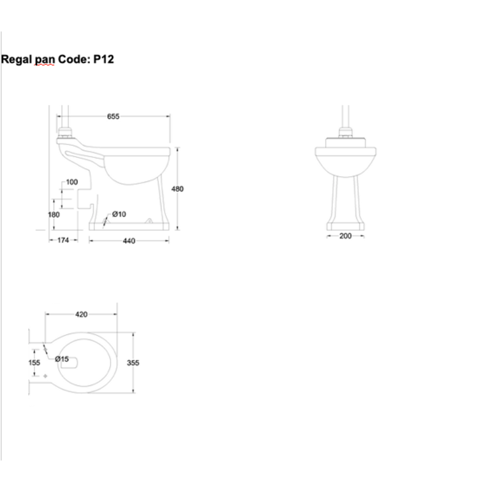BB Edwardian Medium level toilet with aluminium cistern - p-trap