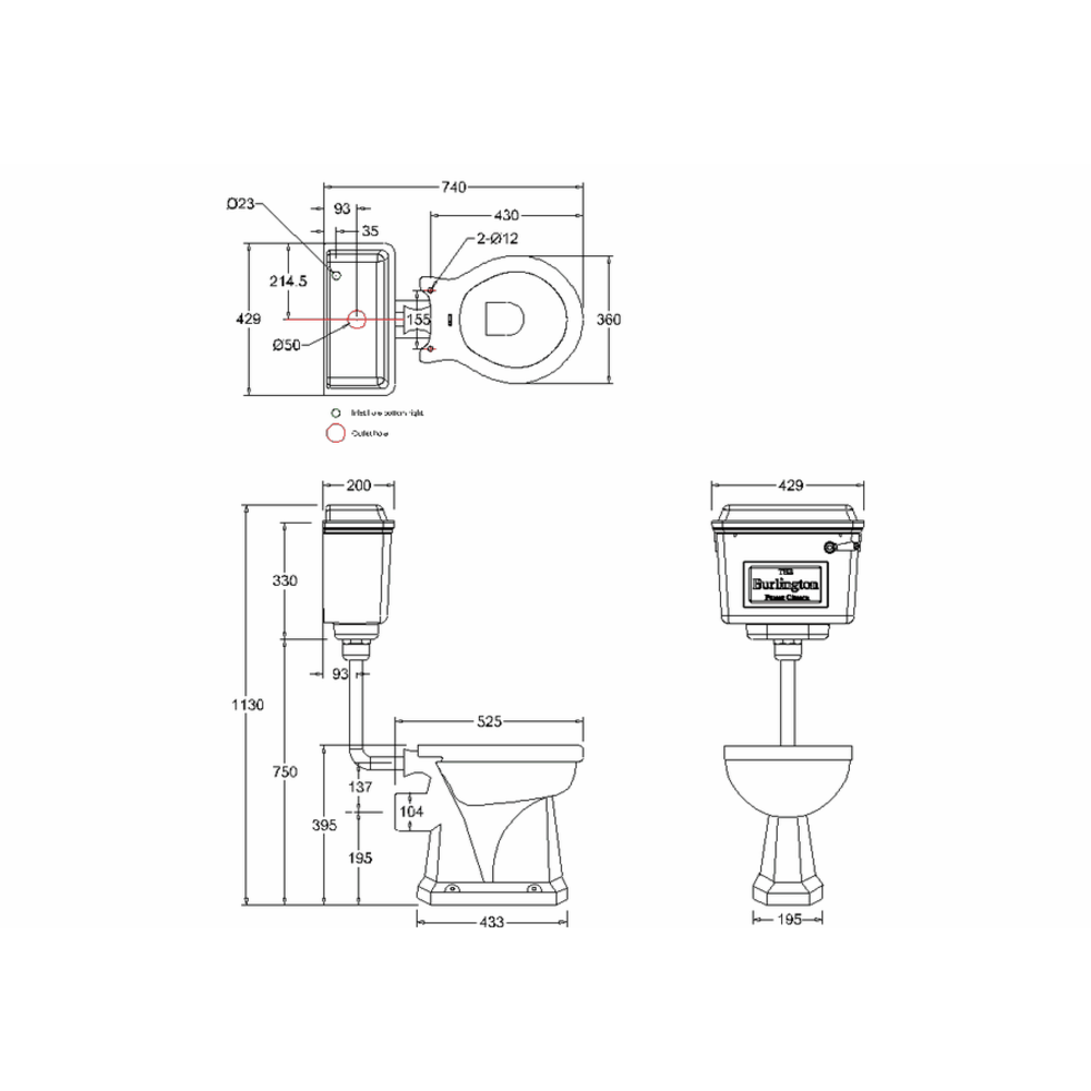 BB Edwardian Low level toilet (p-trap) with aluminium cistern