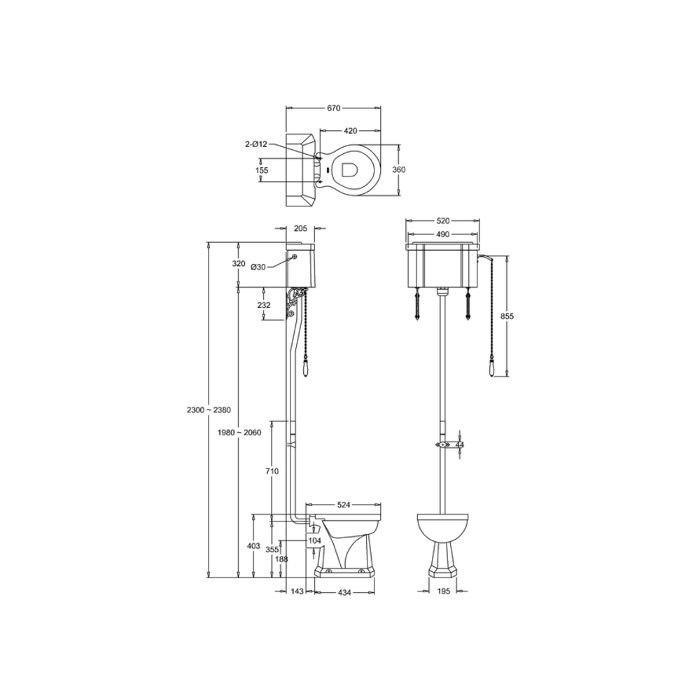 BB Edwardian High level toilet (p-trap) with porcelain cistern