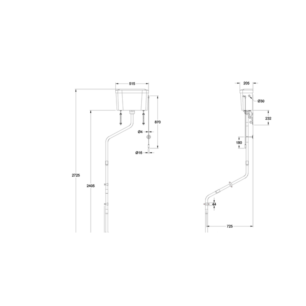 BB Edwardian Hooghang toilet (AO) met porseleinen reservoir  en T34-valpijp