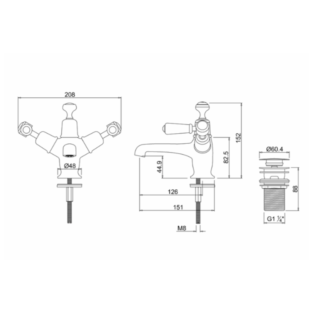 Burlington Kensington Walnut 1-hole basin mixer with Click-Clack waste