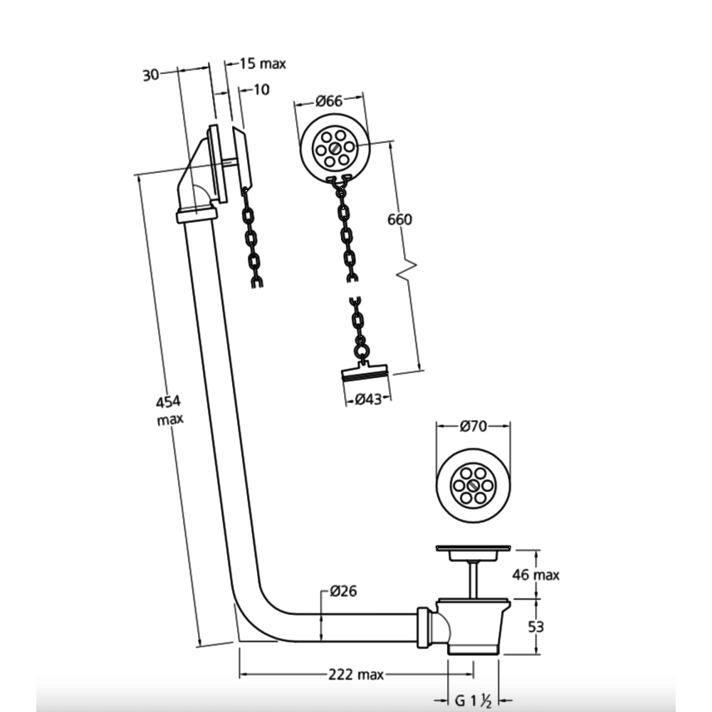 Lefroy Brooks LB exposed bath overflow with plug and chain LB-1382