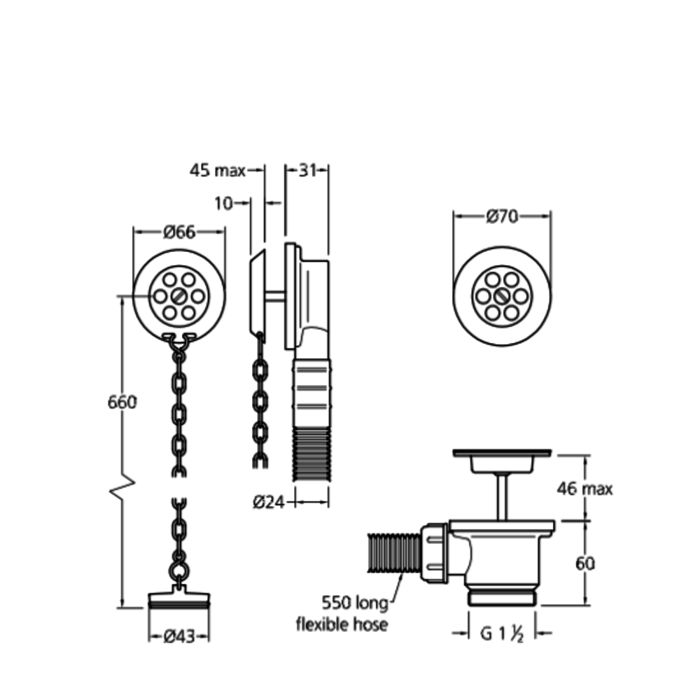 Lefroy Brooks LB grated bath overflow with plug and chain LB-8610/1377