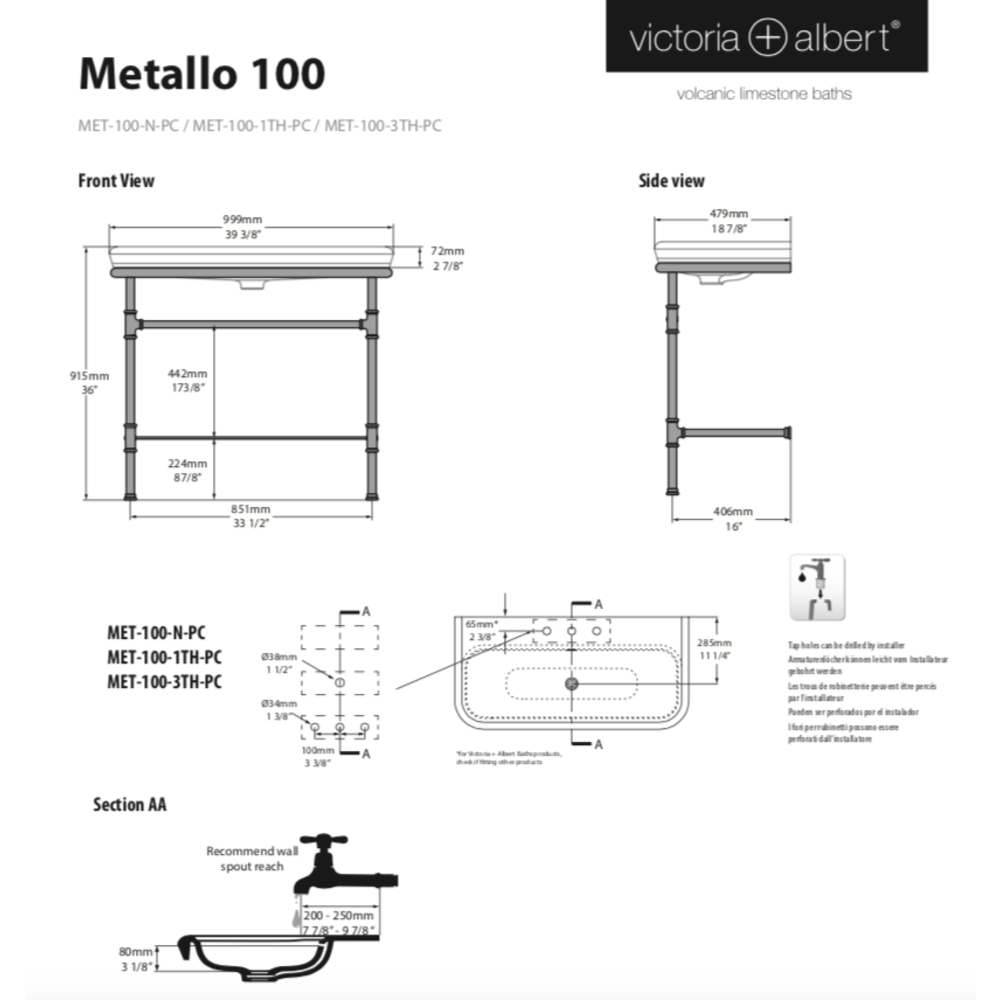 Victoria + Albert V+A Metallo 100 Waschtisch mit Füssen chrom MET-100