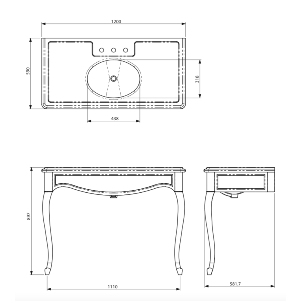 Lefroy Brooks Marble LB La Chapelle Konsolenwaschtisch aus Black Marquina Marmor mit Cabriole-Füssen LB-6335BK