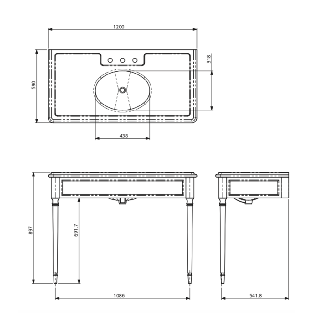 Lefroy Brooks Marble LB Edwardian Konsolenwaschtisch aus Black Marquina Marmor mit Füssen LB-6334BK