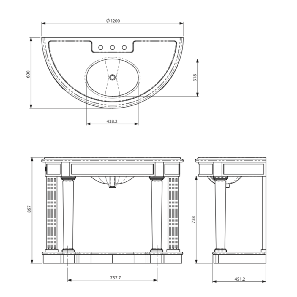 Lefroy Brooks Marble LB Demi Lune Carrara marmer console wastafel LB-6330WH