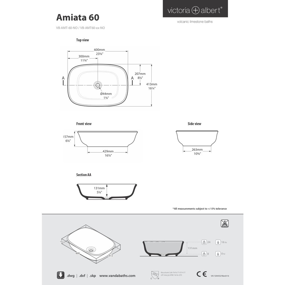 Victoria + Albert V+A countertop basin Amiata 60