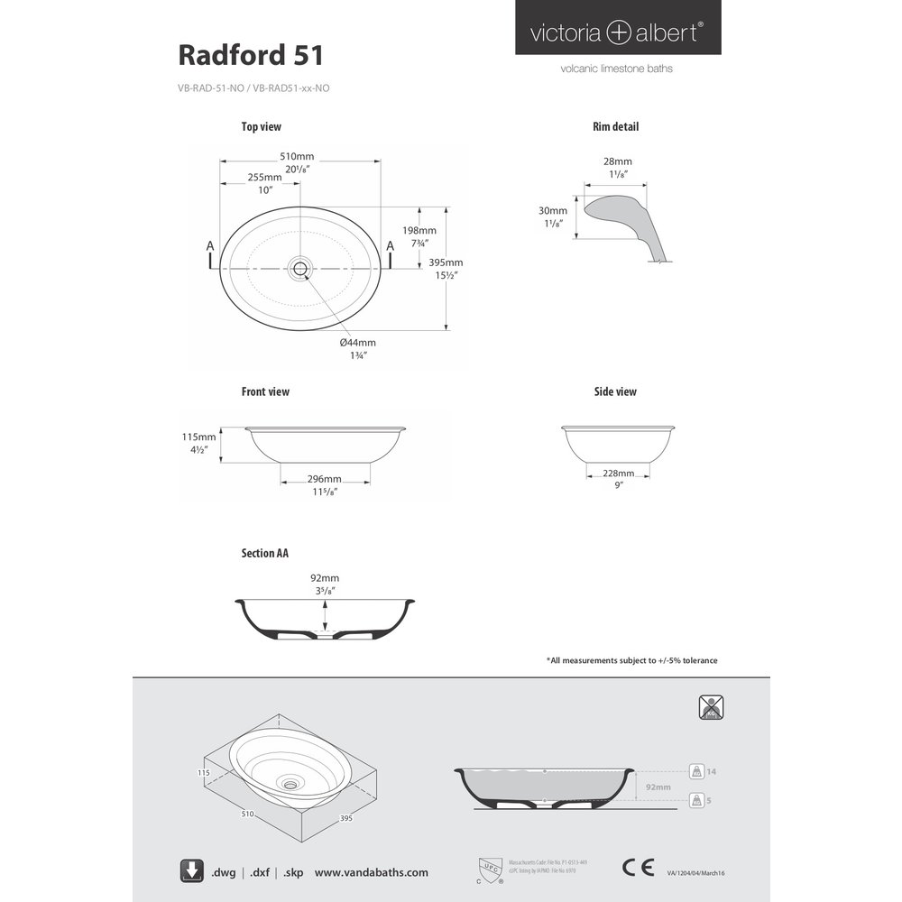 Victoria + Albert V+A Aufsatzwaschbecken Radford 51