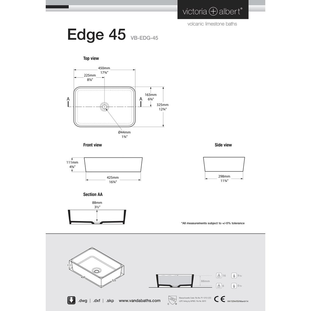 Victoria + Albert V+A countertop basin Edge 45