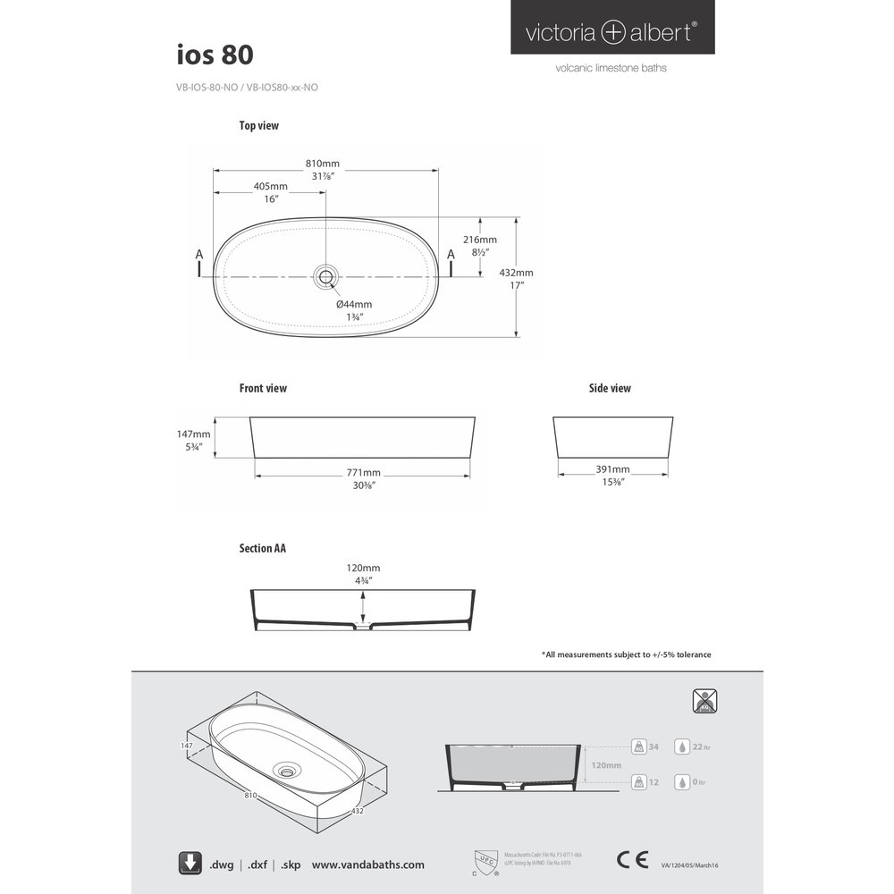 Victoria + Albert V+A Aufsatzwaschbecken iOS 80