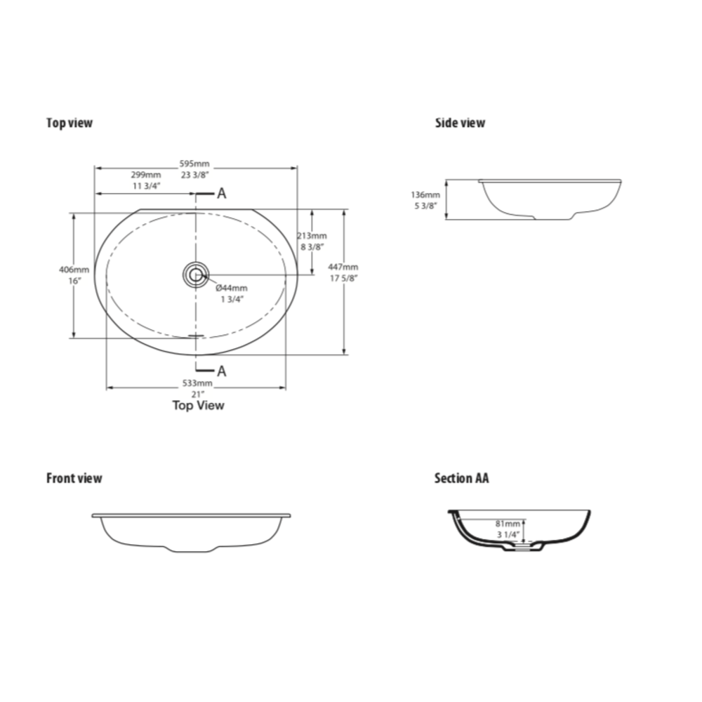 Victoria + Albert V+A undermount basin Kaali 60