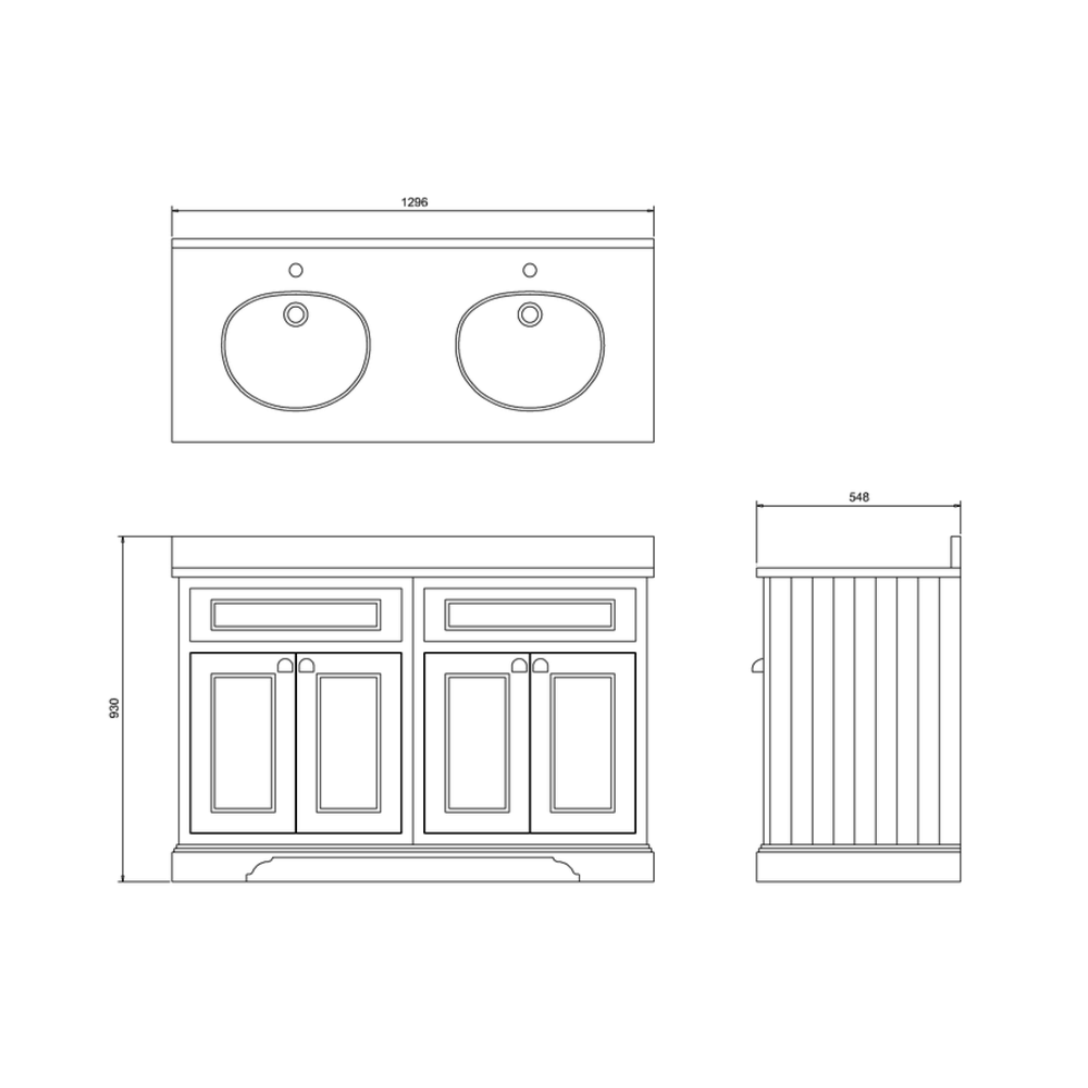 BB Edwardian 130 basin unit with white Minerva top and 2 basin FC9-BW12