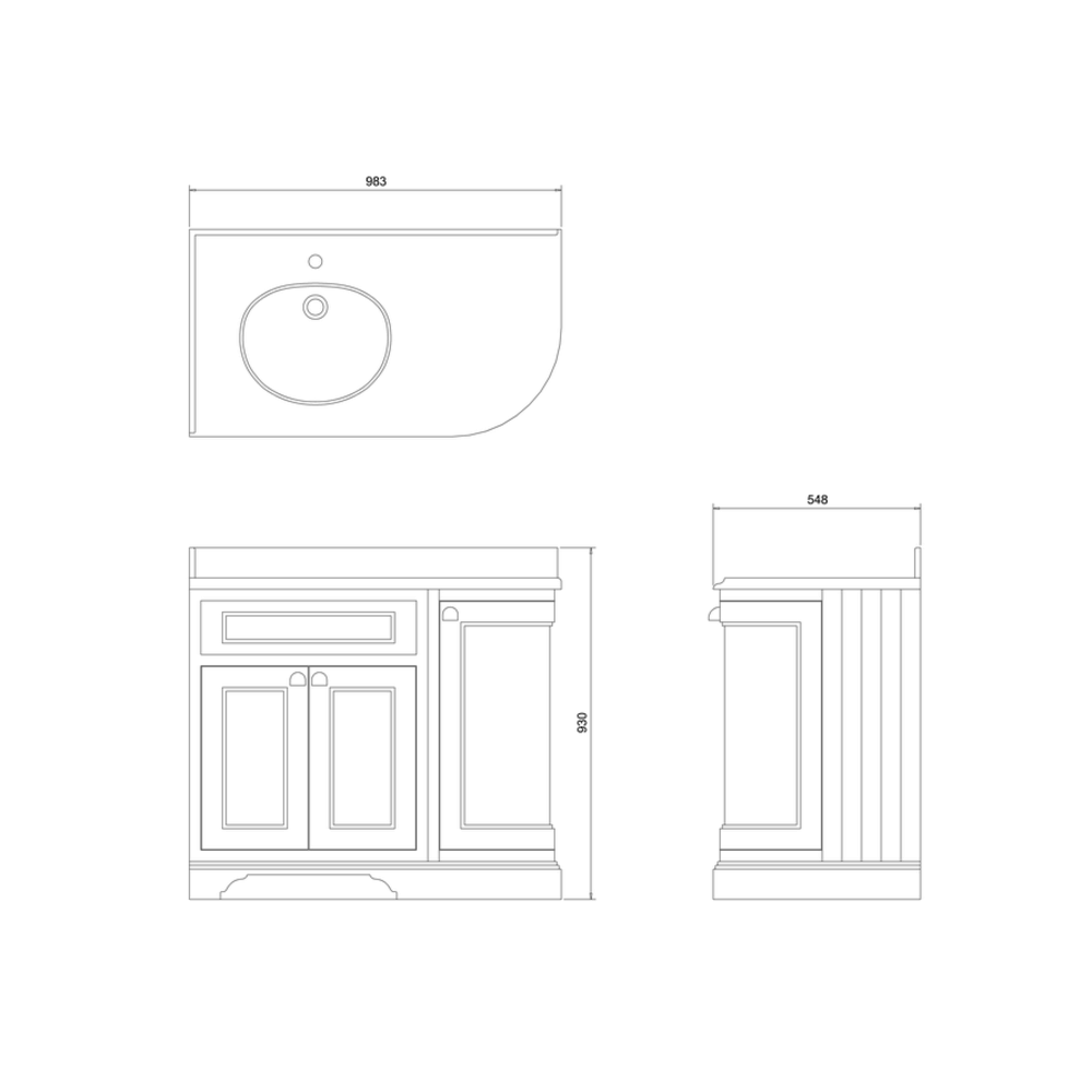 BB Edwardian 100 basin unit with Carrara white Minerva top and basin left hand FC2-BC98L