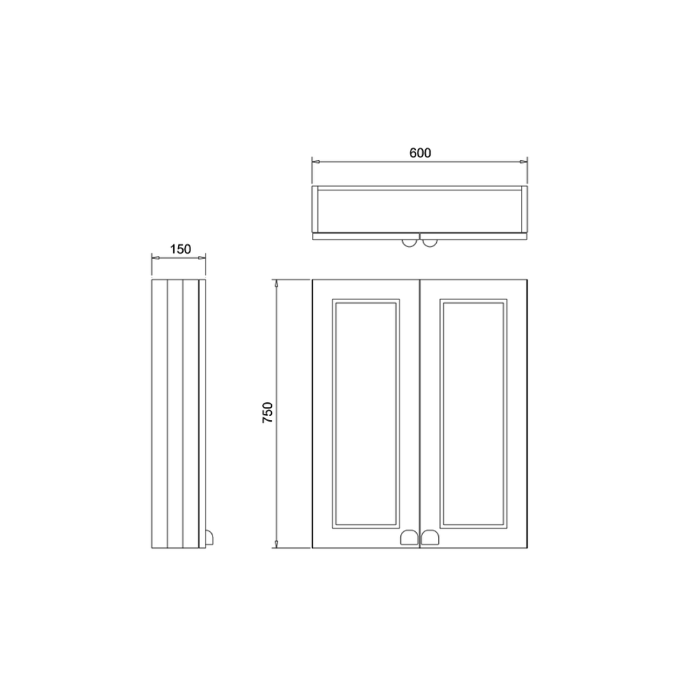 BB Edwardian 60cm wall unit with soft close doors and glass shelf F6W