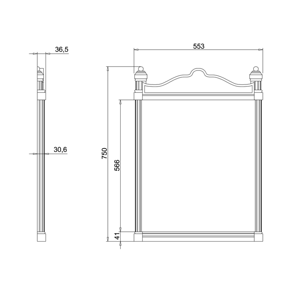 BB Edwardian Georgian spiegel - aluminium zwart 55x75cm