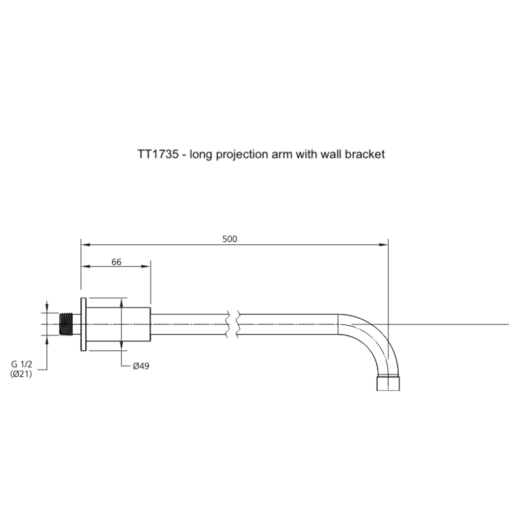 Lefroy Brooks LB1920 Ten Ten  shower arm  projection 330mm (TT-1734) or 500mm (TT-1735)